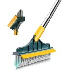 2 In 1 Floor Brush Scrubber With Long Handle Grout Brush 3 Poles 53.5" New Upgrade Stiff Bristle Cleaning Scrub Brush With Sque
