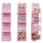 1PC Pink Over The Door Hanging Organizer With 4 Pockets Fabric Wall Mount Storage For Closet bathroom bedroom dorm Clear Window