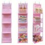 1PC Pink Over The Door Hanging Organizer With 4 Pockets Fabric Wall Mount Storage For Closet/bathroom/bedroom/dorm Clear Window & Reinforced Shelves Includes 2 Metal