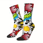 Pop Art Cartoon Compression Athletic Tube Socks - 1 Pair Polyester & Spandex Knit Fabric Men's Funny Crazy Comic Book Pattern Cr