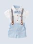 Baby Boy Gentleman Style Fashion Two-piece Set Lapel Button Up Short Sleeve Shirt With Cute Bow & Suspender Shorts Set