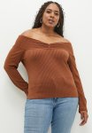 Plus Asymmetrical Off The Shoulder Top -toffee