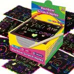 100PCS Rainbow Scratch Art Paper Set - Magic Black Drawing Board For Diy Crafts Educational Activities & Party Favors Brads For