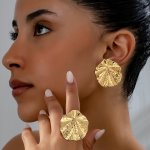 Elegant Geometric Textured Earrings And Ring Set: A Timeless Iron Jewelry Collection For Everyday Wear