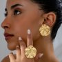 Elegant Geometric Textured Earrings And Ring Set: A Timeless Iron Jewelry Collection For Everyday Wear