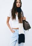 Rib-knit Scarf - Cream striped