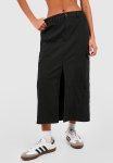 Elasticated Waist Midi Cargo Skirt - Black