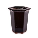 Assorted Glazed Cascade Pots 6 X 6 X 9CM - Black Hexagon With Lip 6 Sides