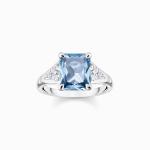 Ring With Aquamarine-coloured And White Stones - Silver - 54