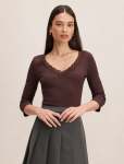 Selena Trim Lace Long Sleeve Top - XL Chocolate