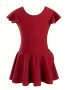 Girls High Stretch & Fit Solid Colored Ruffle Sleeve Strapped Back Skirted Leotard For Ballet Dance