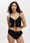 Cotton On Broderie Longline Lace Tie Up Bralette - Black