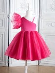 Charming Tulle One-shoulder Gown Dress For Girls - Ideal For Party Birthday Banquet Pageant Piano Performance Girls Occasion Wea