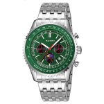 Skmei Pilot-inspired Quartz Watch Silver Tone With Green Bezel