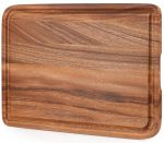 Acacia Wood Cutting Board For Kitchen - Caperci Organic Wooden Chopping Serving Board With Deep Juice Groove For Meat Butcher Bl