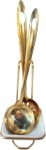 Gold 3 Piece Dishing Spoon With Holder Spoon Serving Set