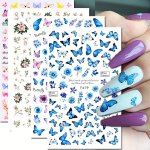 Butterfly & Floral Nail Art Stickers Plastic Self-adhesive 3D Decals With Glitter Finish Holographic Geometric Patterns Supernat