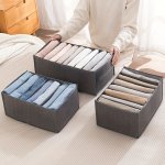 Fabric Drawer Organizer For Jeans And Shirts - Foldable Wardrobe Organizers Set Ash Finish Enhanced Thickness For Durability Spa
