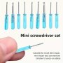 10PCS Blue MINI Screwdriver Set 2MM Cross Slotted Toy Repair Tool For Exercising Hands-on Ability Small Repair Tool Crystal Handle Screw Tool Halloween Christmas