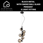 Black Metal With Smoke Ball Glass Pendant 6 Light Fitting
