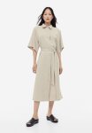 Tie-belt Shirt Dress - Light Beige