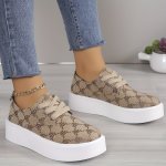 Women's Geometric Pattern Platform Sneakers Casual Lace Up Outdoor Shoes Comfortable Low Top Shoes