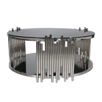Smte Coffee Tables Rounded Tempered Glass Top With Steel Base Silver Black With Keychain