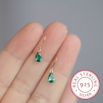S925 Sterling Silver Plated Emerald Waterdrop Shaped Dangle Earrings Zirconia Golden Earrings Jewelry French Court Style Elegant