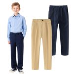 Hileelang 2PC Teen Boys Girls School Uniform Pants Khaki Navy Blue Kids Wrinkle-free Dress Slacks Elastic Back Waist Classic Fit