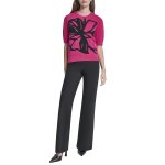 Graffiti Floral Pullover Sweater -hot Pink