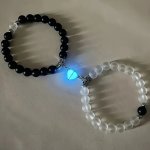 Simple Style Couple Bracelets Set With Glow-in-the-dark Magnetic Heart Charm No-plating Glass Beads Perfect For Daily Wear & Gif