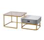 Nesting Square Glass Top Coffee Table With Marble Top Drawer Table