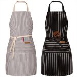 Beluyi 2 Pack Adjustable Bib Apron With 2 Pockets Chef Cooking Kitchen Restaurant Aprons For Women Men Black brown Stripes