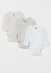 3-PACK Long-sleeved Bodysuits - Light Beige striped