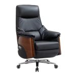 Modern Reclining Leather Executive Office Chair With Adjustable Height & Swivel Walnut Grain + Black Leather