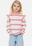 Flounce-trimmed Sweatshirt - Natural White Striped