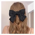 W Weilirian Satin Hair Bows Black Bow Hair Clips Ribbon Hair Barrettes Clip Large Solid Color Bowknot Hairpin French Hair Barret