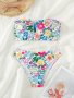 Floral Pattern 2 Piece Set Bikini Tube Top High Cut Swimsuits Women's Swimwear & Clothing