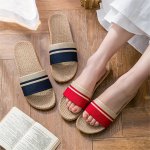Striped Pattern Slippers Casual Open Toe Flat Summer Shoes Comfortable Indoor Home Slides