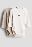 2 Pack Long-sleeved Bodysuits - Beige Hello Friend