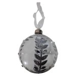 Plastic Bauble With Decorations Silver Leaves 9CM
