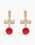Goldair Gold Red Cubic Zirconia & Bow Huggie Earrings