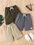 3PCS Boys Label Patched Comfortable Creative Shorts Casual Elastic Waist Shorts For Summer Outdoor