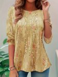Allover Print Crew Neck T-Shirt Casual Long Sleeve T-Shirt For Spring & Fall Women's Clothing