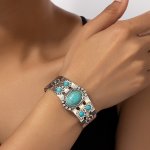 Unique Cuff Bangle Bracelet Iron Jewelry With Faux Turquoise Inlaid Vintage Bohemian Style Personality Female Hand Jewelry