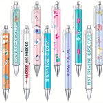 10-PACK Retractable Nursing Ballpoint Pens - Medium Point Plastic Body Appreciation Gift Set For Nurses Staff & Students With Sm