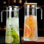 1PC Water Pitcher With Lid 37.1OZ/54.1OZ Heavy Duty Drink Picher With Stainless Steel Lid Or Wooden Lid For Juice Bubble Tea Sum