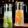 1PC Water Pitcher With Lid 37.1OZ/54.1OZ Heavy Duty Drink Picher With Stainless Steel Lid Or Wooden Lid For Juice Bubble Tea Summer Drinkware Kitchen