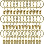 Weekseight 40 Pack Gold Curtain Rings With Clips Curtain Hooks Hangers Clip Rings For Hanging Drapes Bows Hat Drapery Rings 1.26