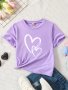 Trendy Hearts Print Girls Creative T-Shirt Casual Lightweight Comfy Short Sleeve Crew Neck Tee Tops Kids Clothings For Summer